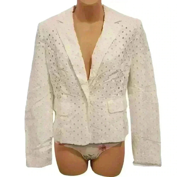 Nine West Ivory Eyelet Notch Blazer One button Sz 6 US - Picture 1 of 14